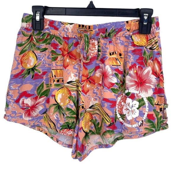 LF The Brand Womens Small Shorts Multicolor Floral Rayon Tropical Logo Cut Out - Picture 1 of 11